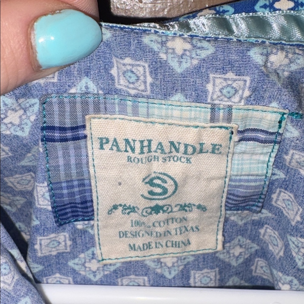 Women’s Panhandle Blue Patterned Button-Down Shirt size small - Picture 3 of 5